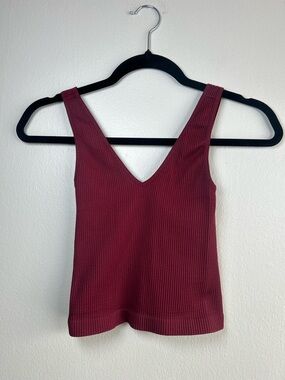 Ribbed V-Neck Tank Top - Burgundy